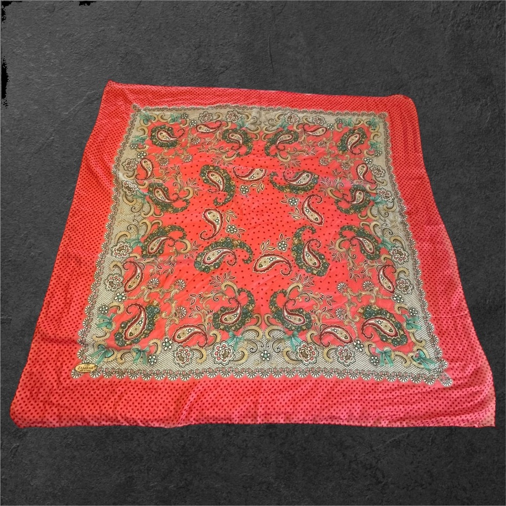 ZAMBAK Scarf Women Pink Paisley Polka Dot Floral Square Made in Turkey